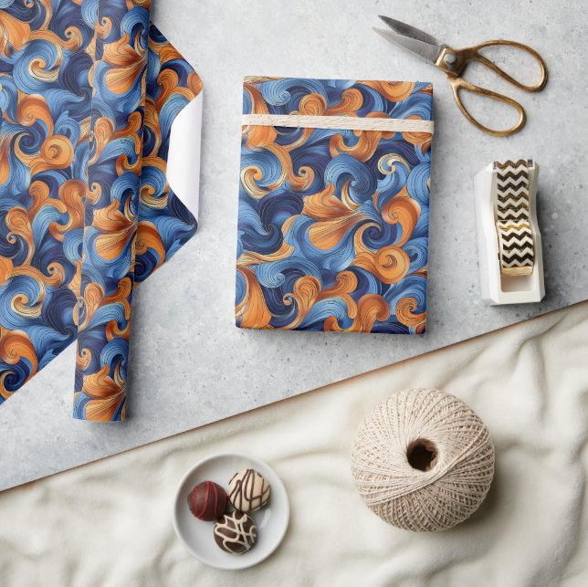 Bold Swirling Abstrakt Mönster i Deep Blues Presentpapper (Hantverk)