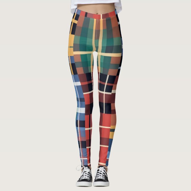Bold Tartan Mash-Up Pattern Leggings (Framsida)