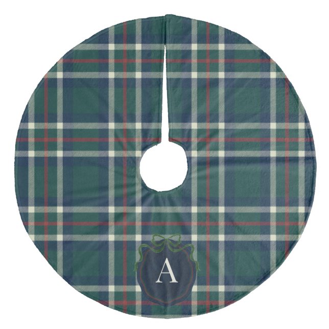 Bold Tartan Plaid Monogram Christmas Tree Skirt Julgransmatta Fleece (Framsidan)