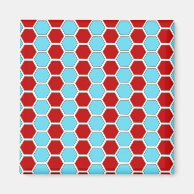 Bold Teal Blue- och Red Hexagon Tile Mönster-gåvor Magnet (Framsidan)