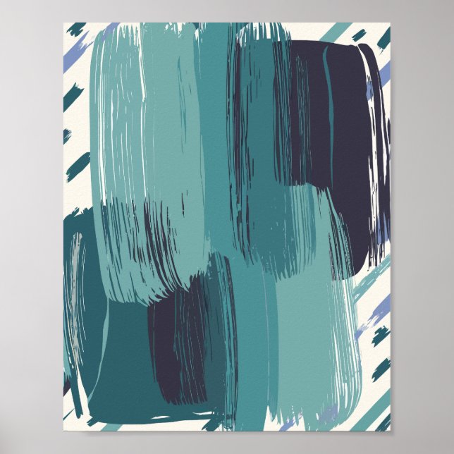 Bold Teal Brushstrokes på vit bakgrund Poster (Framsidan)