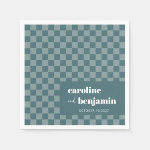 Bold Teal Grönt Checkerboard Personligt bröllp Pappersservett