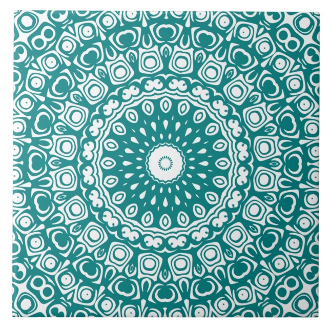 Bold Teal Mandala Mönster Kakelplatta (Framsidan)