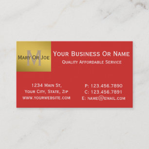 Bold Tomato Red and White Text, Guld Monogrammed Visitkort