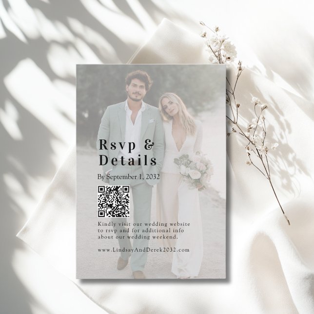 Bold Trending Photo Wedding QR Code RSVP Photo Tilläggskort (Bold Trending Photo Wedding QR Code RSVP Enclosure Card)