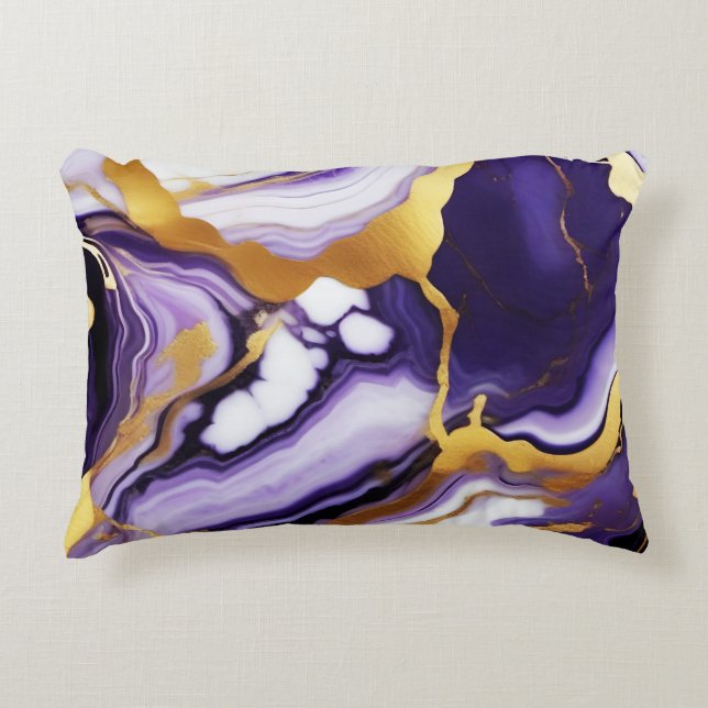 Bold Trendy purple yellow Gold faux marble Prydnadskudde (Framsidan)