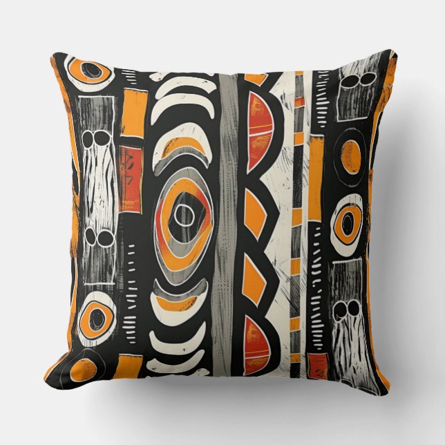 Bold Tribal Abstrakt Orange Dekorativ kudde Design (Framsida)