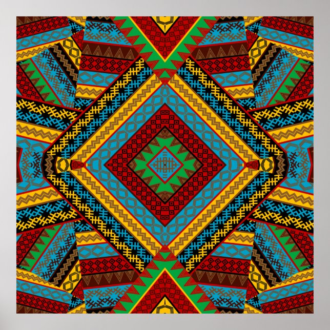 Bold Tribal Geometric Mönster Colorful Ethnic Boho Poster (Framsidan)