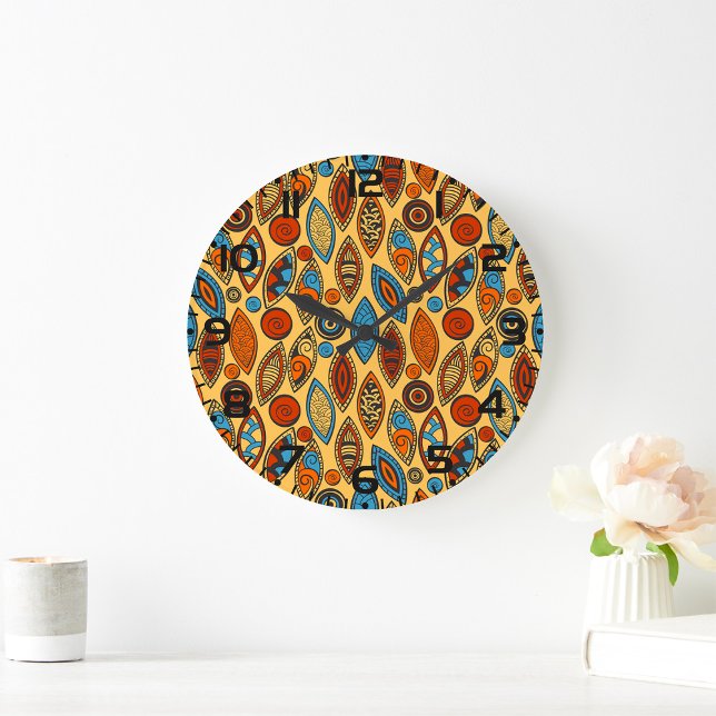 Bold Tribal Leaf Pattern Boho Abstract Stor Klocka (Skapare uppladdad)