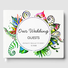 Bold Tropical Handflatan Löv WAN Bröllop Monogram Gästböcker