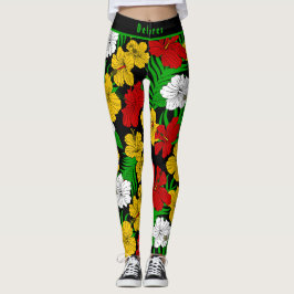 Bold Tropical Hibiscus Floral Pattern Leggings