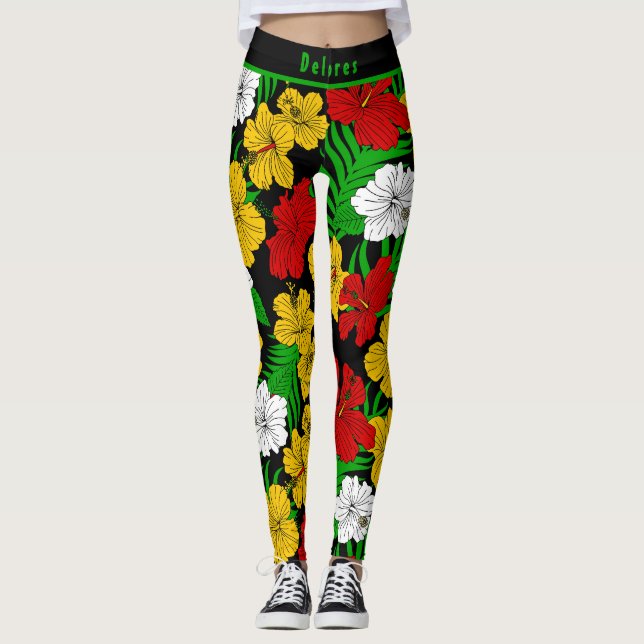 Bold Tropical Hibiscus Floral Pattern  Leggings (Framsida)