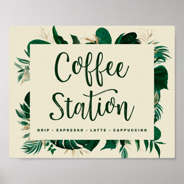 Bold Tropical Löv Coffee Station Bröllop Poster (Framsidan)