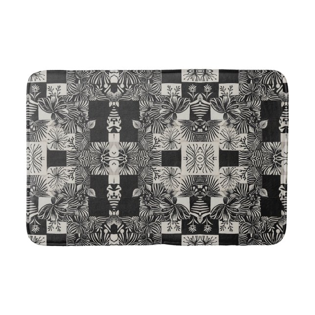 Bold Tropical Monochrome Floral Pattern Badrumsmatta (Framsidan)