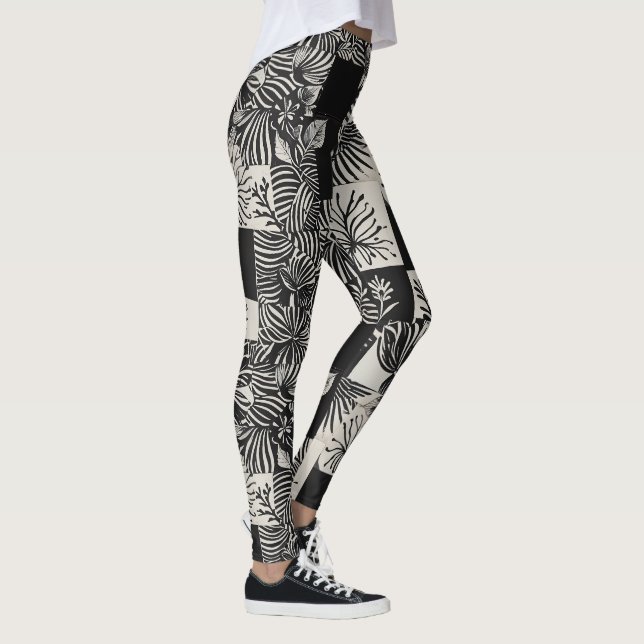 Bold Tropical Monochrome Floral Pattern Leggings (Höger)