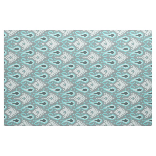 Bold Turcos Blue Grått Ikat Tribal Art Mönster Tyg (Fat Quarter)