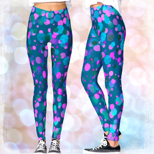 Bold turkos lila rosa glitter konetti teal leggings