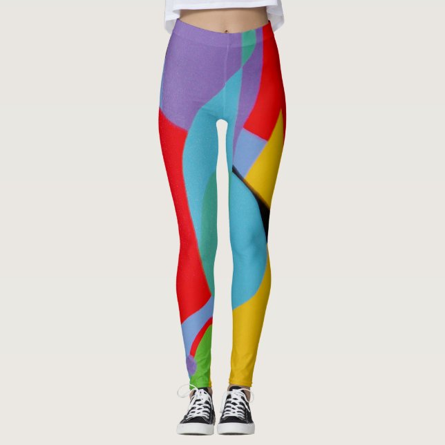 Bold Turquoise Purple Pattern Leggings (Framsida)
