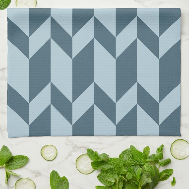 Bold Two Tone Arrow Chevron Rand Blue Tones Kökshandduk (Vikta)