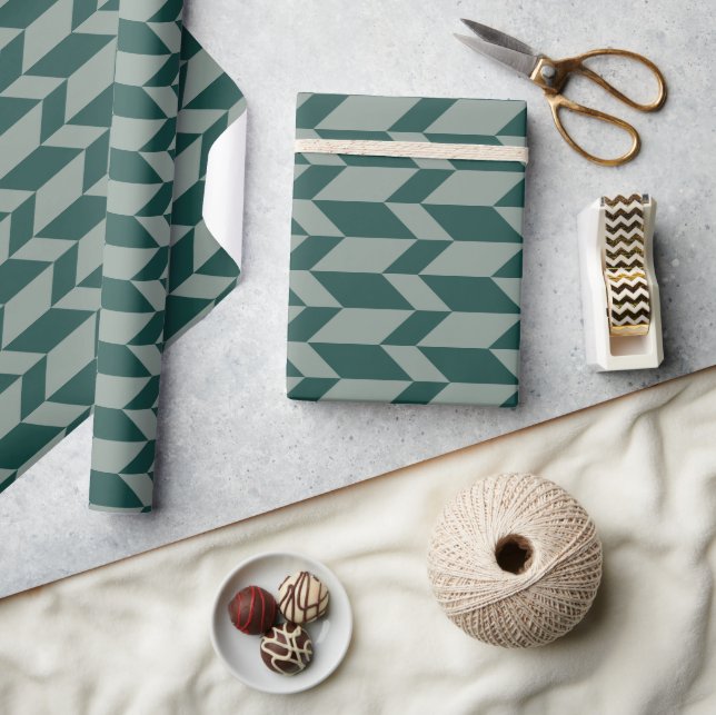 Bold Two Tone Arrow Chevron Rand Grönt Tones Presentpapper (Hantverk)