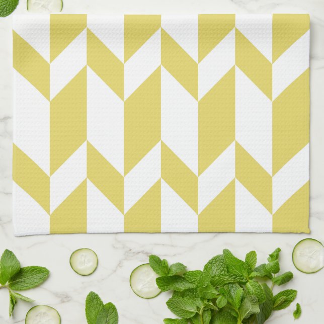 Bold Two Tone Arrow Chevron Rand Gult White Kökshandduk (Vikta)