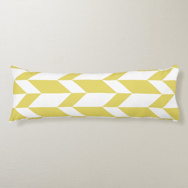 Bold Two Tone Arrow Chevron Rand Gult White Kroppskudde (Framsidan)