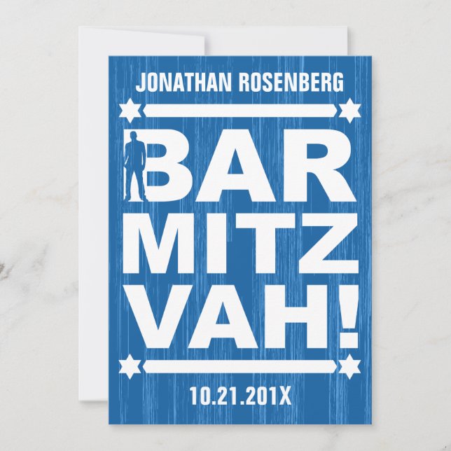 Bold Type Pub Mitzvah-inbjudan i Blue Inbjudningar (Framsida)