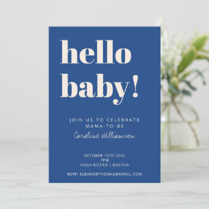 Bold Typografi Blue Modern Cute Baby Shower Inbjudningar