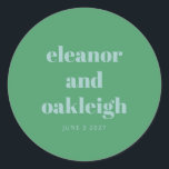 Bold Typografi Bright Grönt Blue Modern Bröllop Runt Klistermärke<br><div class="desc">Fet typografi Blått och Grönt Chartreuse Modern Bröllop Classic Round Sticker</div>