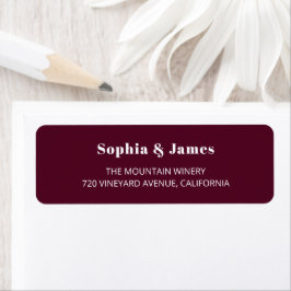 Bold Typografi Burgundy Minimalist Bröllop Returadress Etikett