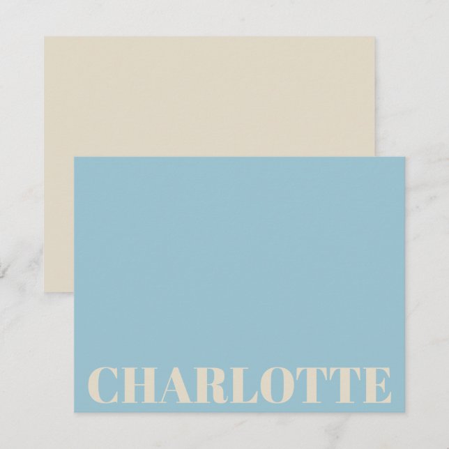 Bold Typografi Personlig Namn Light Blue Cream Anteckningskort (Fram/baksida)
