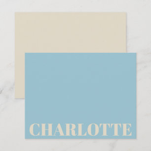 Bold Typografi Personlig Namn Light Blue Cream Anteckningskort
