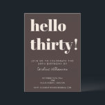 Bold Typography Brown Modern 30th Birthday Party Inbjudningar<br><div class="desc">This birthday invitation in brown features bold typography and a rich, neutral color palette for a modern milestone celebration. The layout highlights the age front and center, paired with clean details for the guest of honor, date, time, and location. Personalize the name and event details to match your celebration style...</div>