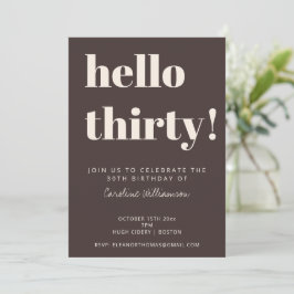Bold Typography Brown Modern 30th Birthday Party Inbjudningar