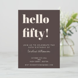 Bold Typography Brown Modern 50th Birthday Party Inbjudningar