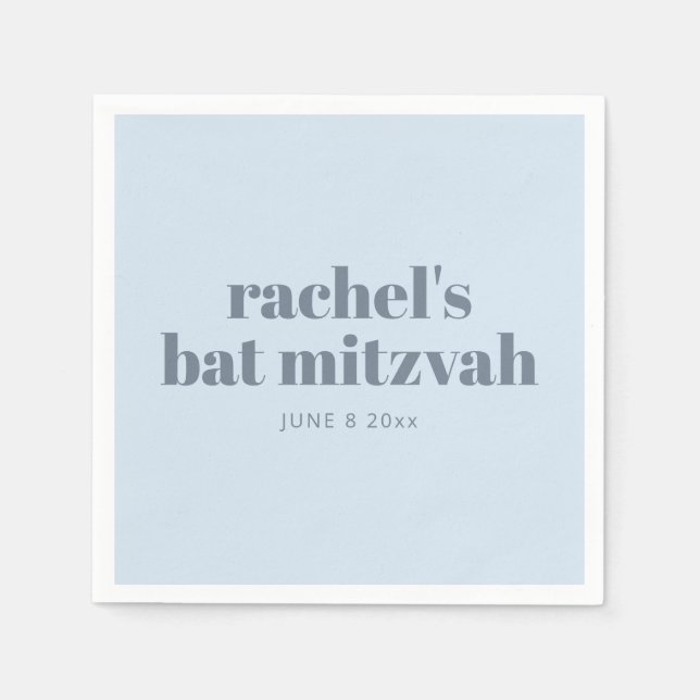 Bold Typography Cool Soft Blue Bat Mitzvah Name Pappersservett (Framsidan)
