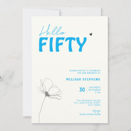 Bold Typography Ivory Blue Elegant 50th Birthday Inbjudningar