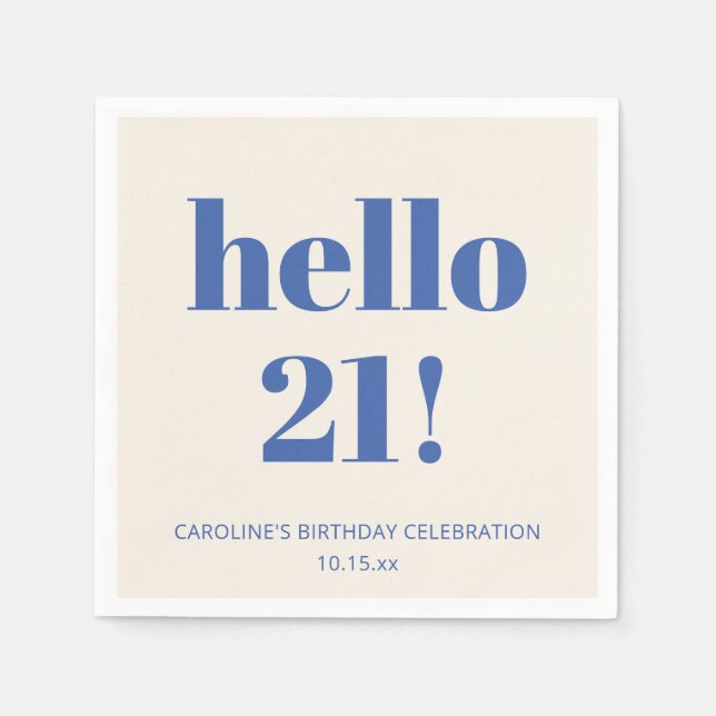 Bold Typography Ivory Blue Modern 21st Birthday  Pappersservett (Framsidan)