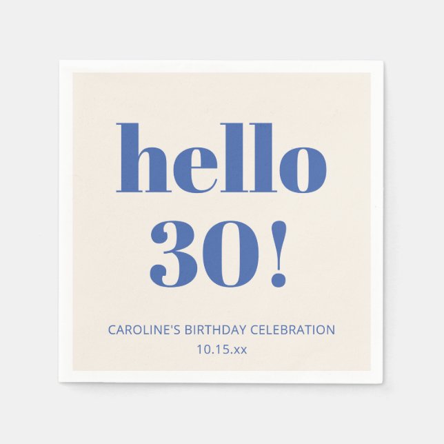 Bold Typography Ivory Blue Modern 30th Birthday  Pappersservett (Framsidan)