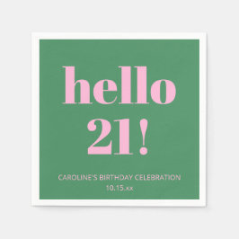 Bold Typography Pink Green Modern 21st Birthday  Pappersservett