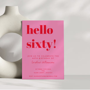 Bold Typography Pink Red Modern 60:e födelsedagen Inbjudningar