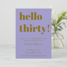 Bold Typography Purple Gold Modern 30th Birthday Inbjudningar