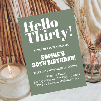 Bold Typography Sage Grönt 30års födelsedag Inbjudningar