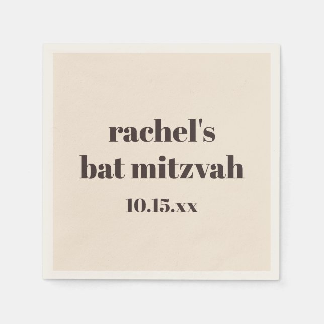Bold Typography Warm Brown Custom Cute Bat Mitzvah Pappersservett (Framsidan)