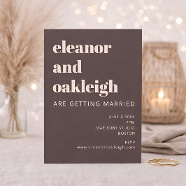 Bold Typography Warm Brown Modern Wedding Inbjudningar