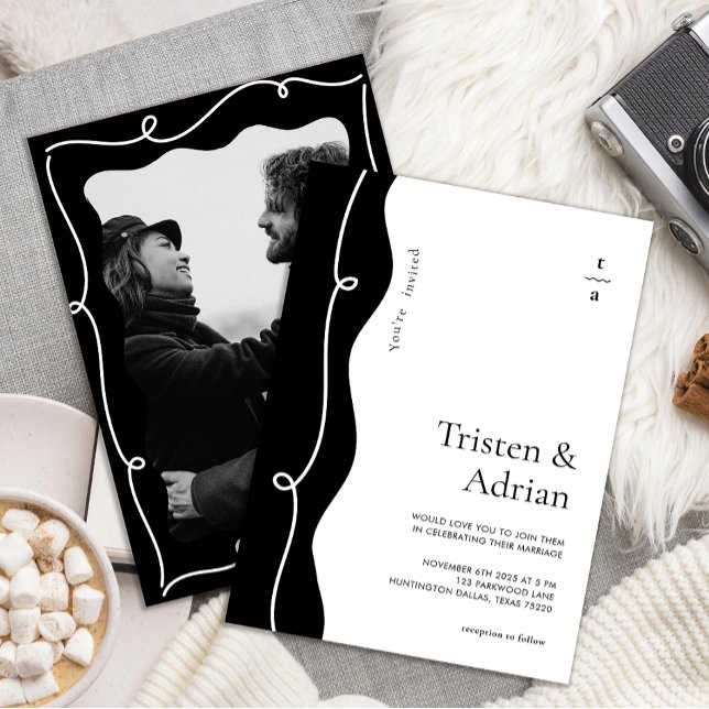 Bold Vågigt sida vid Ram, bläddra i modern Bröllop Inbjudningar (Skapare uppladdad)