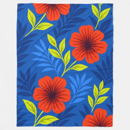 Bold Vermilion Red Florals with Elegant Leaves Fleecefilt