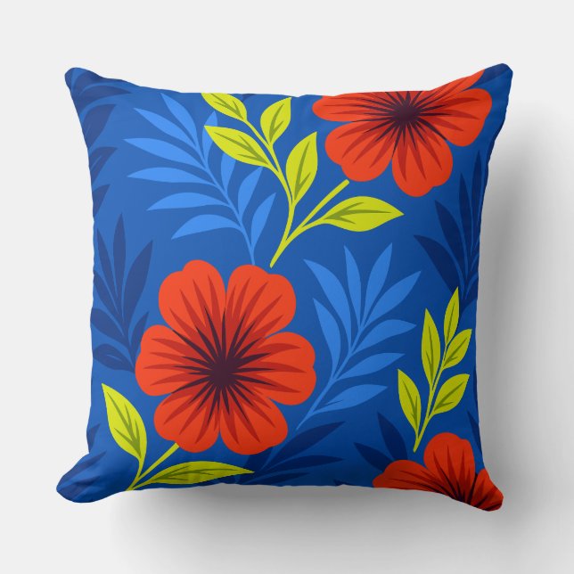 Bold Vermilion Red Florals with Elegant Leaves Kudde (Framsida)