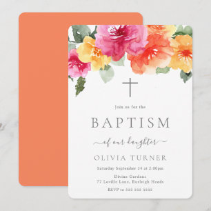 Bold Vibrant Colorful Botanical Blommigt Baptism Inbjudningar