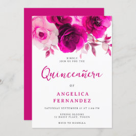 Bold Vibrant Fuchsia Rosa ros Quinceanera Party Inbjudningar